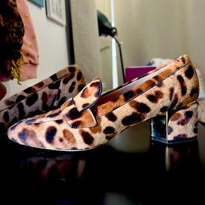 Cole Haan Shoes Womens 7.5 Leopard Print Calf Hair Pumps Chunky Gold Heels